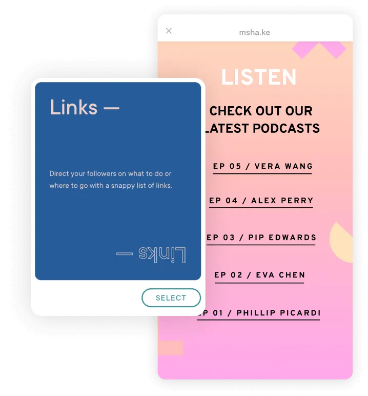 Link in bio example for blog and podcast