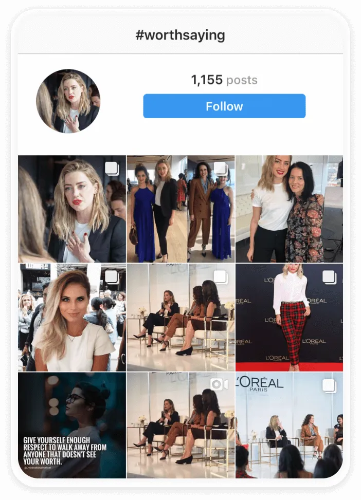 Instagram hashtag page for #WorthSaying by L'Oreal Paris