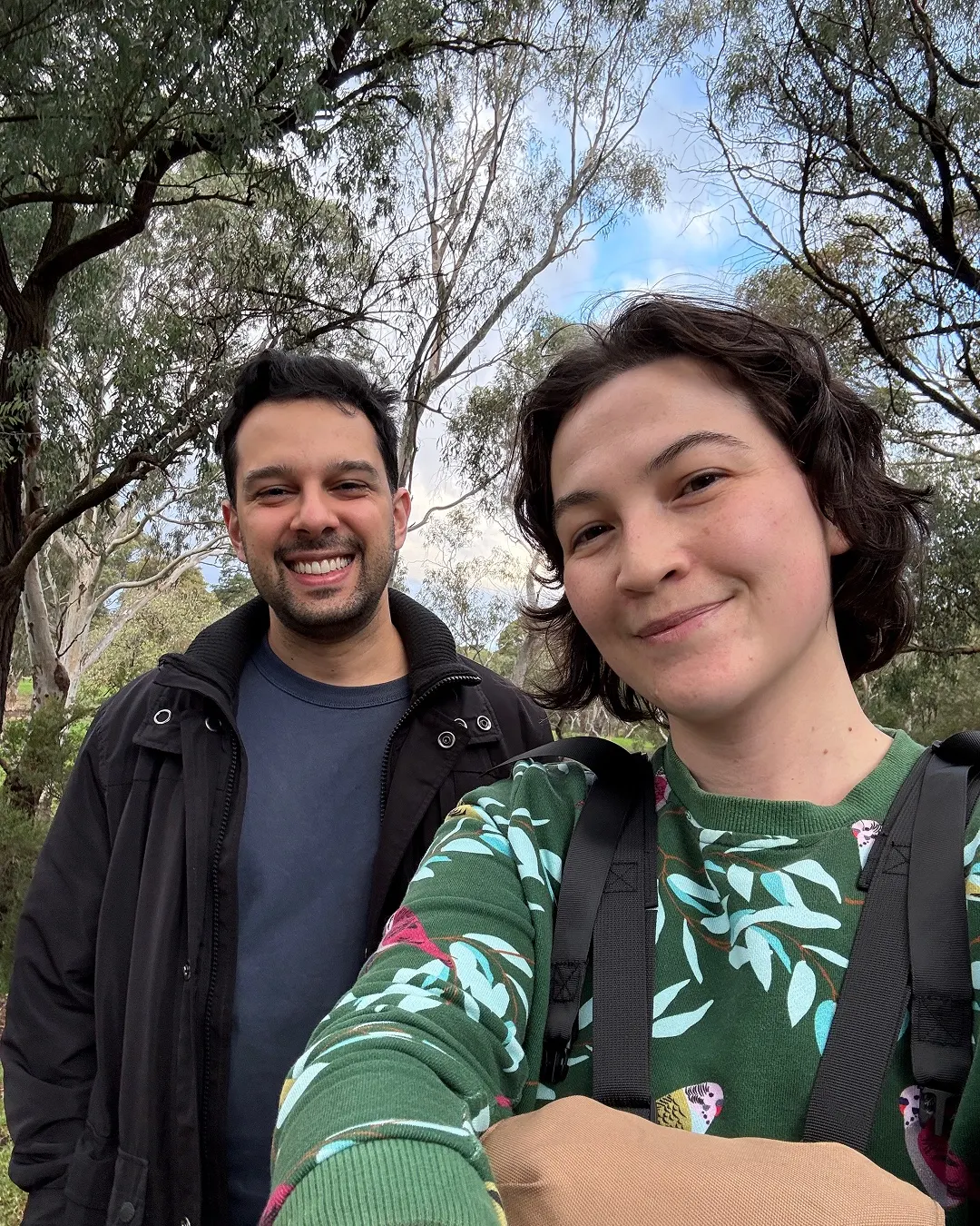 Brie and Sherv, the team behind Milkshake, outside under gum trees