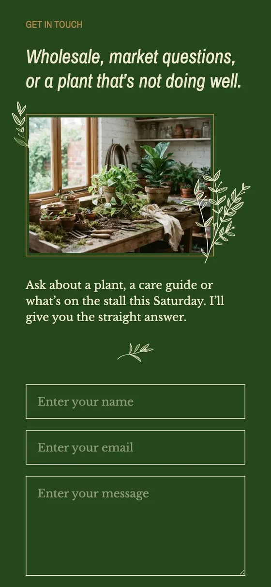 The Contact page of an example Milkshake site for a plant shop