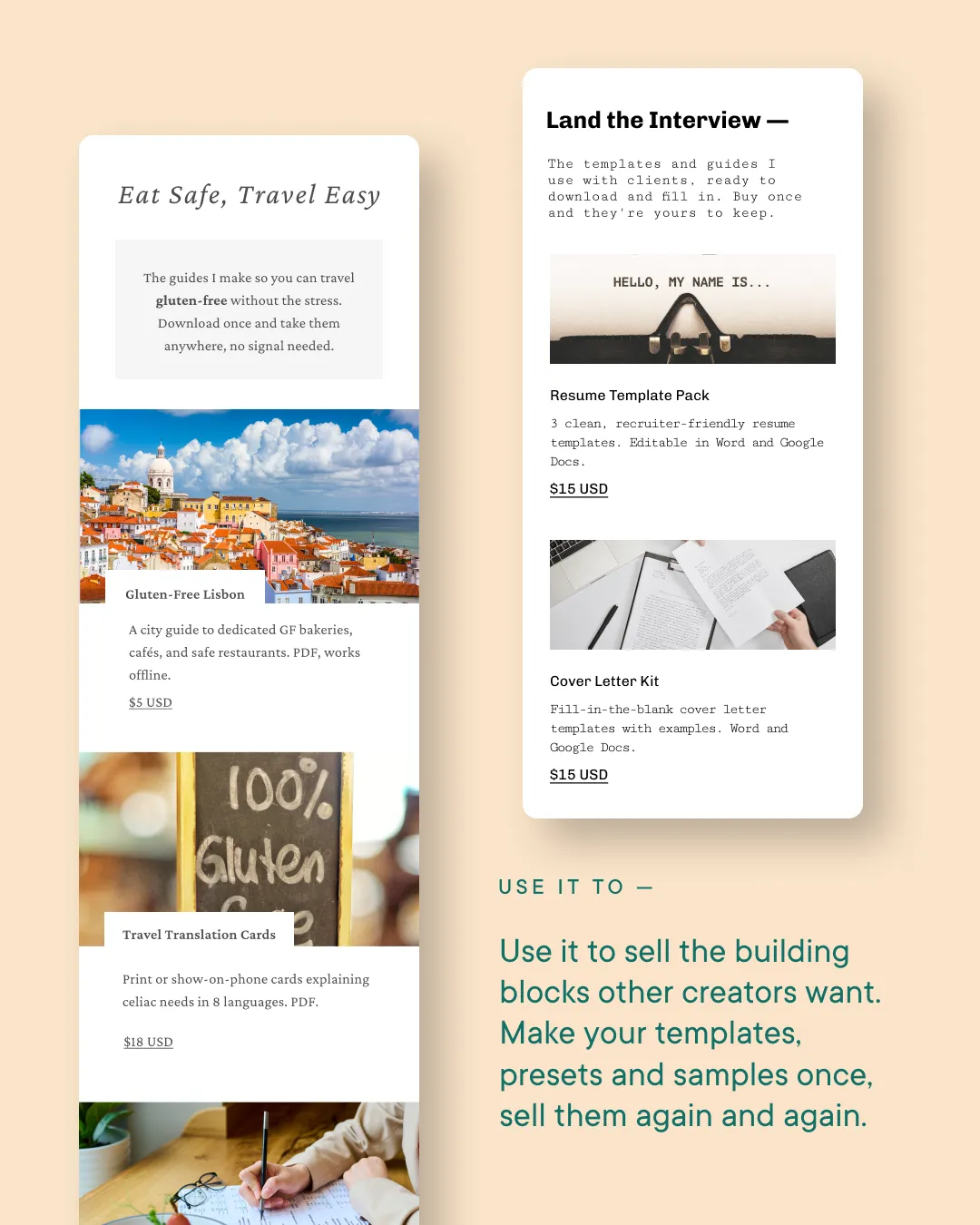 Stores selling travel guides and resume templates