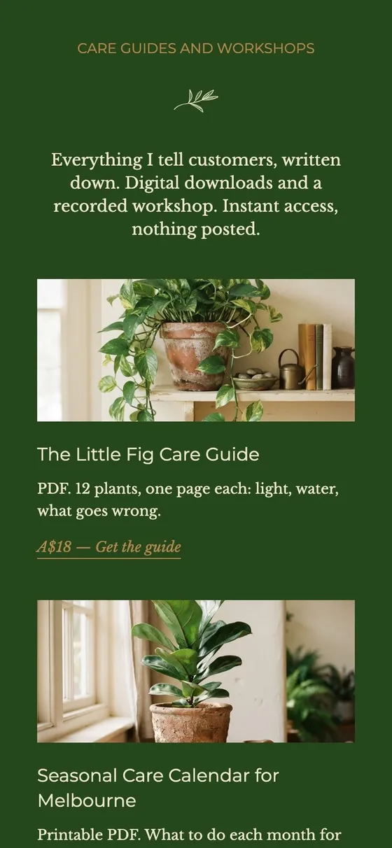 The Sell page of an example Milkshake site for a plant shop